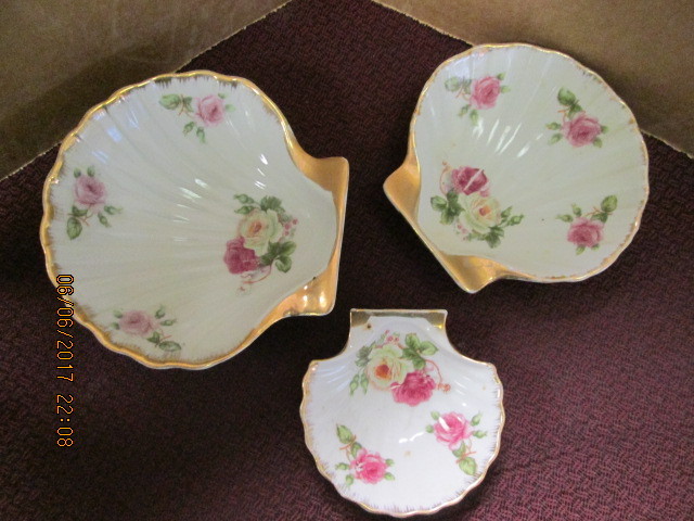 FLORAL CLAMSHELL DIshes Set of 3 BERKSHIRE FINE CHINA OCCUPIED JAPAN