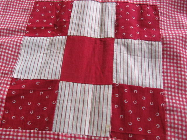Early 1900's Nine Patch hand stitched quilt top never laundered
