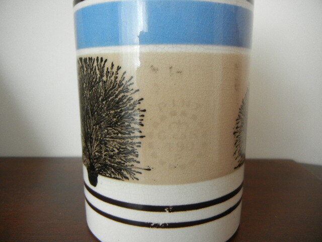 EARLY 20C ENGLISH MOCHA WARE GR 490 PINT TANKARD MUG SEAWEED BLUE TAN BANDED