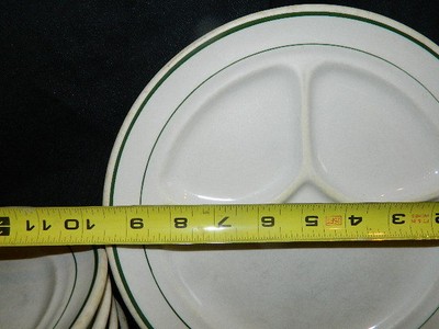 8 Buffalo China white green stripe divided dinner plates restaurant ware