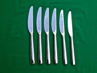 WMF CROMARGAN  *MANAOS, BISTRO* GLOSSY STAINLESS DINNER KNIVES ( LOT OF 6 ) NEW