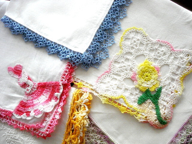 Vintage Hankies Lot/7~Most Linen w/Pretty Hand Crochet Trims