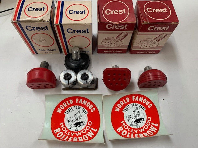 Vintage Crest roller skate toe stops & adapter 5/8 stem