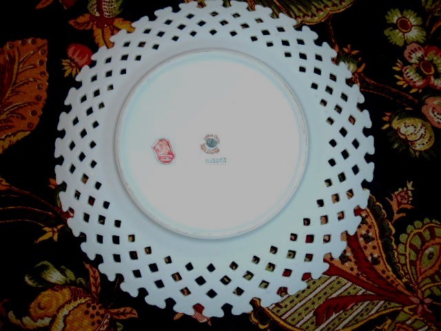 Vintage Lefton Milk Glass Lattice Handpainted Pear, Cherries & Apples Set of 2