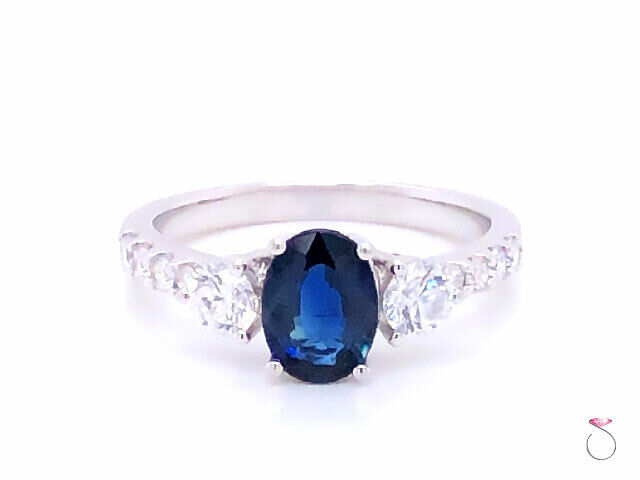 Sapphire & Diamond Engagement Fashion Ring In 14k White Gold Size 7 (re-sizable)