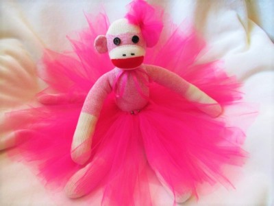 ?? Sock Monkey Ballerina Doll by Starlight Sock Monkeys Pink Tutu Handmade