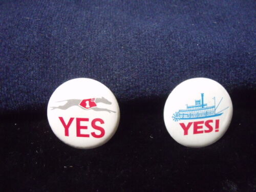 PAIR OF DUBUQUE,IOWA VOTE YES BUTTONS FOR THE GREYHOUND PARK & DIAMOND JO CASINO