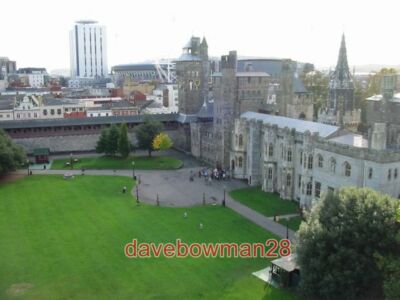 PHOTO  CARDIFF CASTLE AND GROUNDS TAKEN FROM THE KEEP THE MILLENNIUM STADIUM CAN