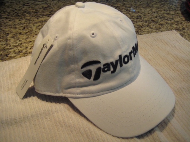 white Taylor Made golf hat black stitched logo new with tags