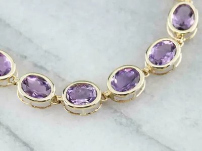 12Ct Oval Cut Amethyst Lab-Created 14K Yellow Gold Plated Women Tennis Bracelet