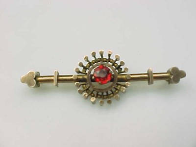 ESTATE 1890'S ANTIQUE VICTORIAN GOLD FILLED RED STONE BROOCH PIN