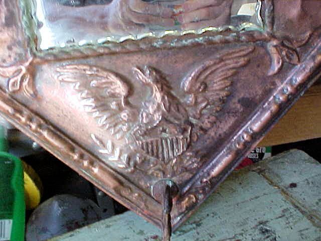 ANTIQUE EMBOSSED COPPER COVERED GEORGE WASHINGTON PATRIOTIC MIRROR HAT RACK