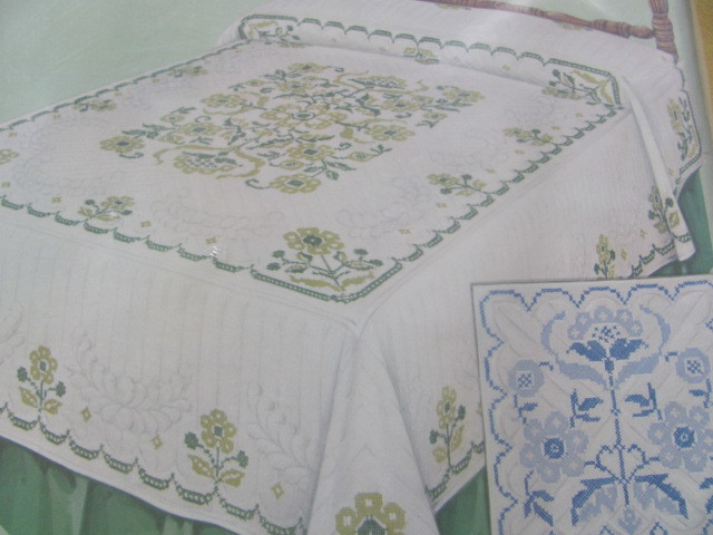 Vintage Bucilla cross stitch quilt kit Lexington double bed size all cotton