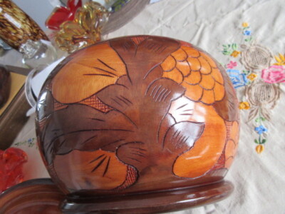 #34 big trinket dish carved wood  14 