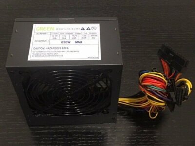 NEW--Green 650w-Max 12cm Fan ATX Power Supply 20+4Pin, SATA & PCIe
