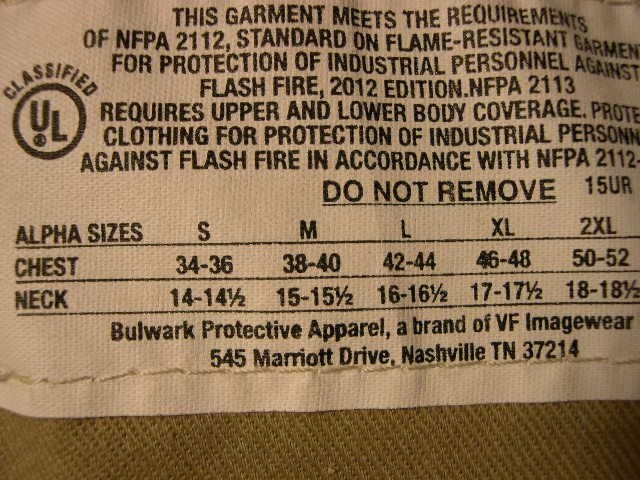 BULWARK  FLAME RESISTANT KHAKI LONG-SLEEVED MENS SHIRT    XL-LN   NWOT