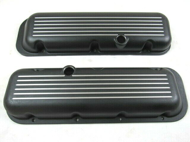 Chevy 396 454 502 Short Ball Mill Alum. Valve Cover Set w/ Holes Black E41108BK