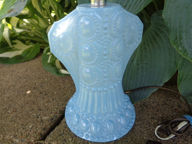 Vintage Blue Depression Glass Lamp Boudoir Set No Shades
