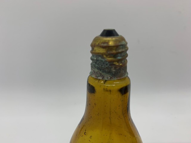 Vintage Amber Glass Salt & Pepper Shaker Set Light Bulb Shaped Screw Brass Caps