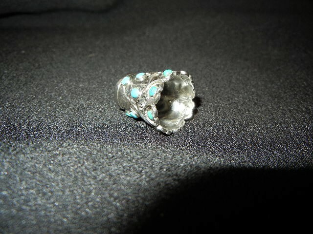 STERLING SILVER & TURQUOISE THIMBLE MEXICO BEAUTIFUL VINTAGE