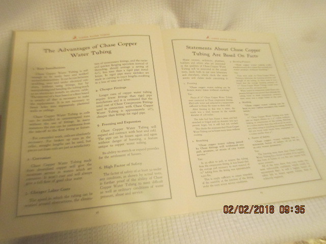 RARE vintage Industrial CHASE copper water tubing reference BOOK trade edition