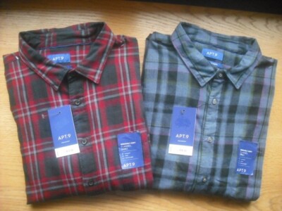 Men NWT Dress Flannel Shirts APT 9 BIG TALL SET  Red/Navy & Blue/Black Plaid XXL
