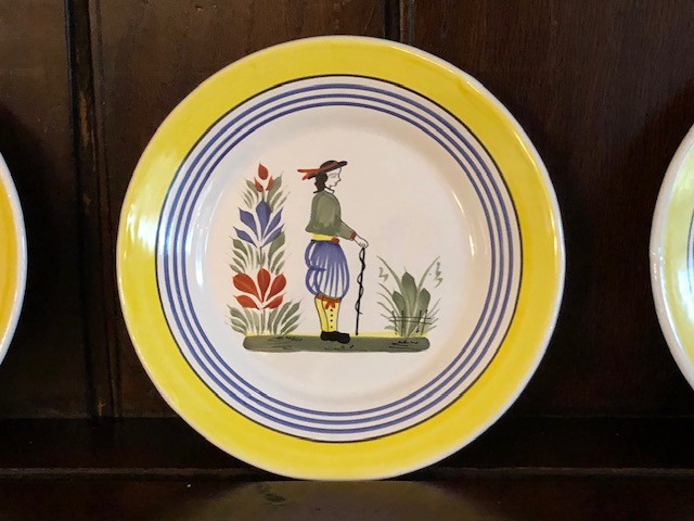 Vintage Henriot Quimper French pottery set of three small 7 1/2 plates MAN/WOMAN