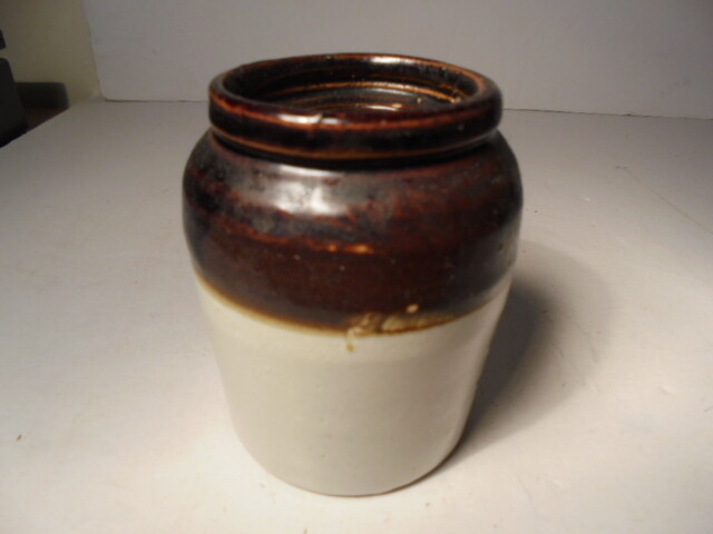 Primitive Antique Vtg Style Mini 2 Tone Pottery Stoneware Crock 4-3/4