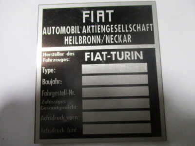 Typenschild NSU FIAT Neckar Weinsberg Schild plate s47 103 115 500 600 770 1100