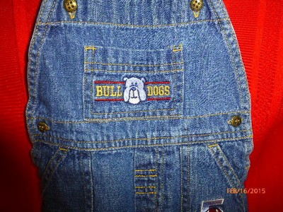 INFANTS OSHKOSH BIB OVERALLS SIZE 6-9 MONTHS BULL DOGS BABY CLOTHES 100 % COTTON