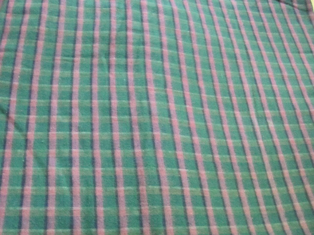 Antique cotton flannel green pink plaid never used over 5 yards