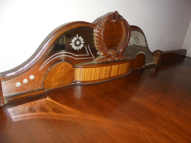 Antique Sideboard Buffet Art Deco Bakelite Handles Beveled & Etched Glass Mirror