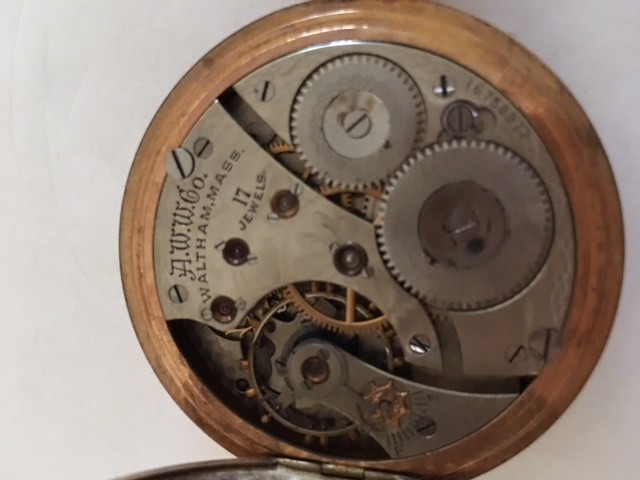 WALTHAM OPEN FACE POCKET WATCH WITH GOLD PLATED CASE SIZE 16S