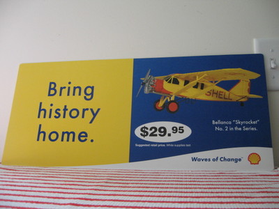 Shell Bellanca ''Skyrocket'' Plane #2/Series Plastic Advertising Sign NOS 23x10'' 
