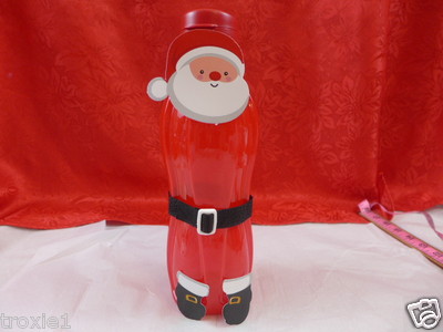 Tupperware Water Bottle Large 36oz 1 Liter Flip Cap Removable Santa Stickers Red