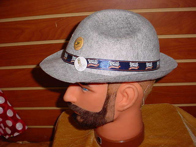 NEW Samuel Adams Beer Octoberfest Gray Feather Fedora Felt hat & Buttons  NEW