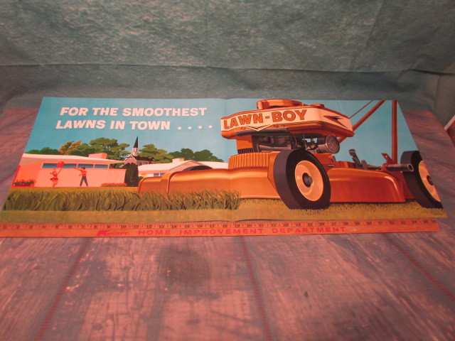 1958 Vintage LawnBoy Advertising Display push mower iron horse poster lawn