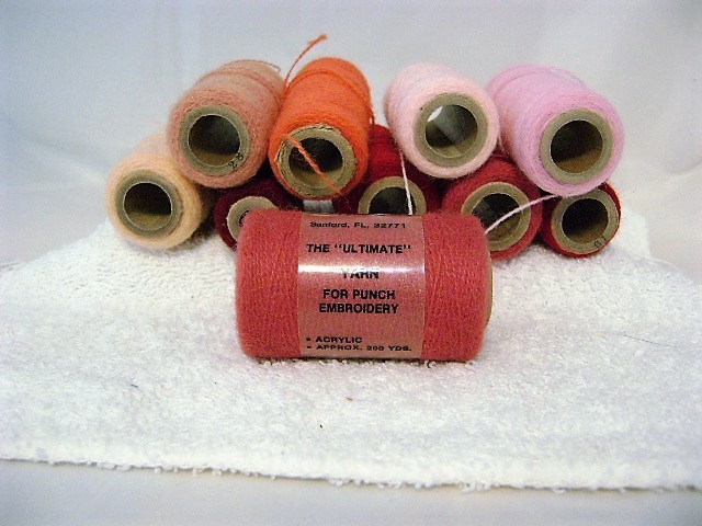 Acrylic Embroidery Yarn-Vintage E-Z Punch-Lot of 10-Assorted Reds-Pinks-Roses
