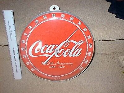 Vintage Coca Cola Coke Round Wall Tin Thermometer 100th Anniversary 1886-1996