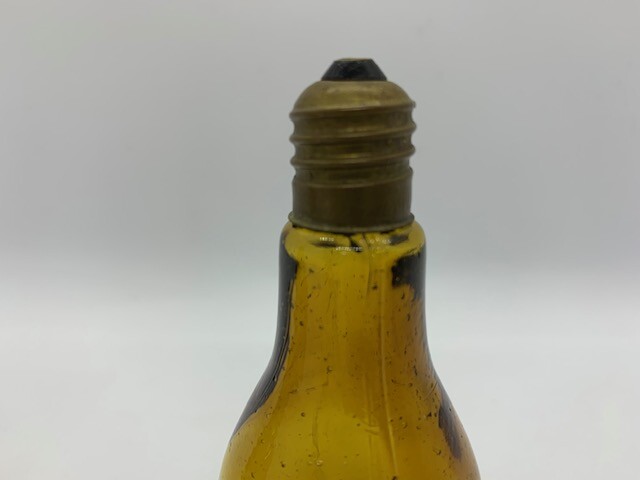 Vintage Amber Glass Salt & Pepper Shaker Set Light Bulb Shaped Screw Brass Caps