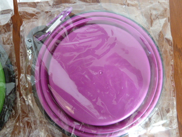 Travel dog dishes Set of two purple and green