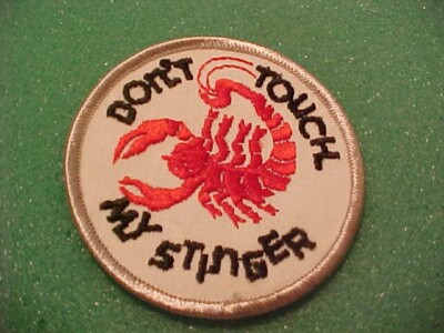 1970s SCORPION SNOWMOBILE PATCH DONT TOUCH MY STINGER 3 X 3 INCH OLD STOCK