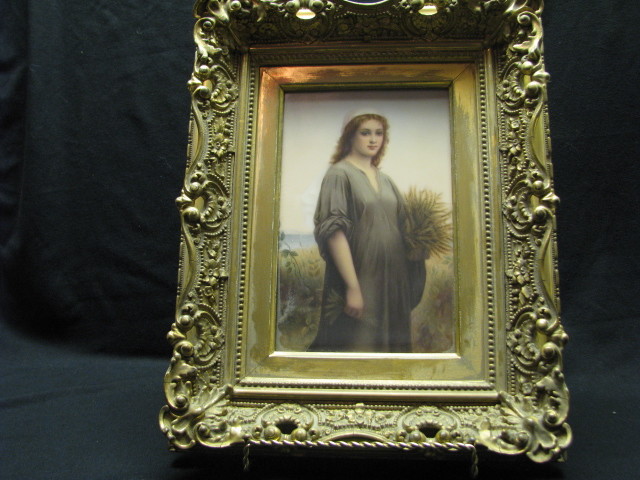 KPM or similar porcelain painting; Ruth with wheat...Excellent!