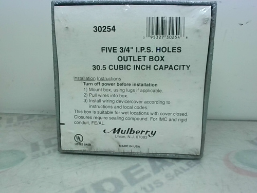 Mulberry 30254 Five 3/4"?-¥ IPS Holes Outlet Box 30.5 Cubic Inch Factory Se img