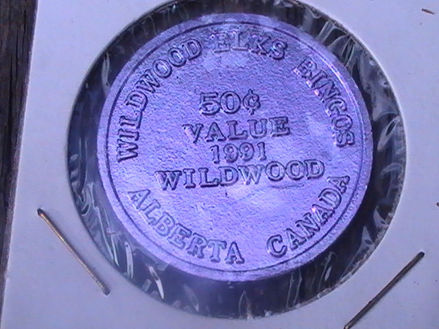 TOKEN WILDWOOD ALBERTA CANADA BINGO ELKS BINGO VIOLET PURPLE 1991 50 CENTS