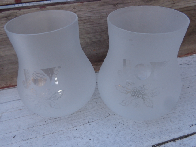 2 Vtg Frosted Glass Slip Shades~Christmas 