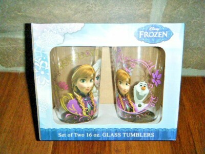DISNEY FROZEN MOVIE ELSA ANNA OLAF FULL WRAP SET 2 16 OZ PINT GLASS GLASSES RARE
