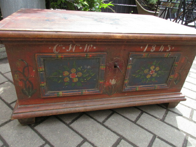 Bauerntruhe Truhe Flachdeckeltruhe Biedermeier Um 1845 Weichholz Nr. 7