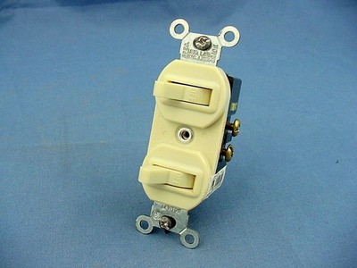 Leviton Ivory Double Wall Light Switch Duplex Toggle 15A Single Pole Bulk 5224-I
