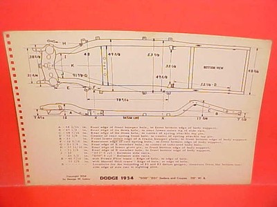 1954 DODGE MEADOWBROOK CORONET ROYAL CLUB COUPE SEDAN FRAME DIMENSION CHART 54